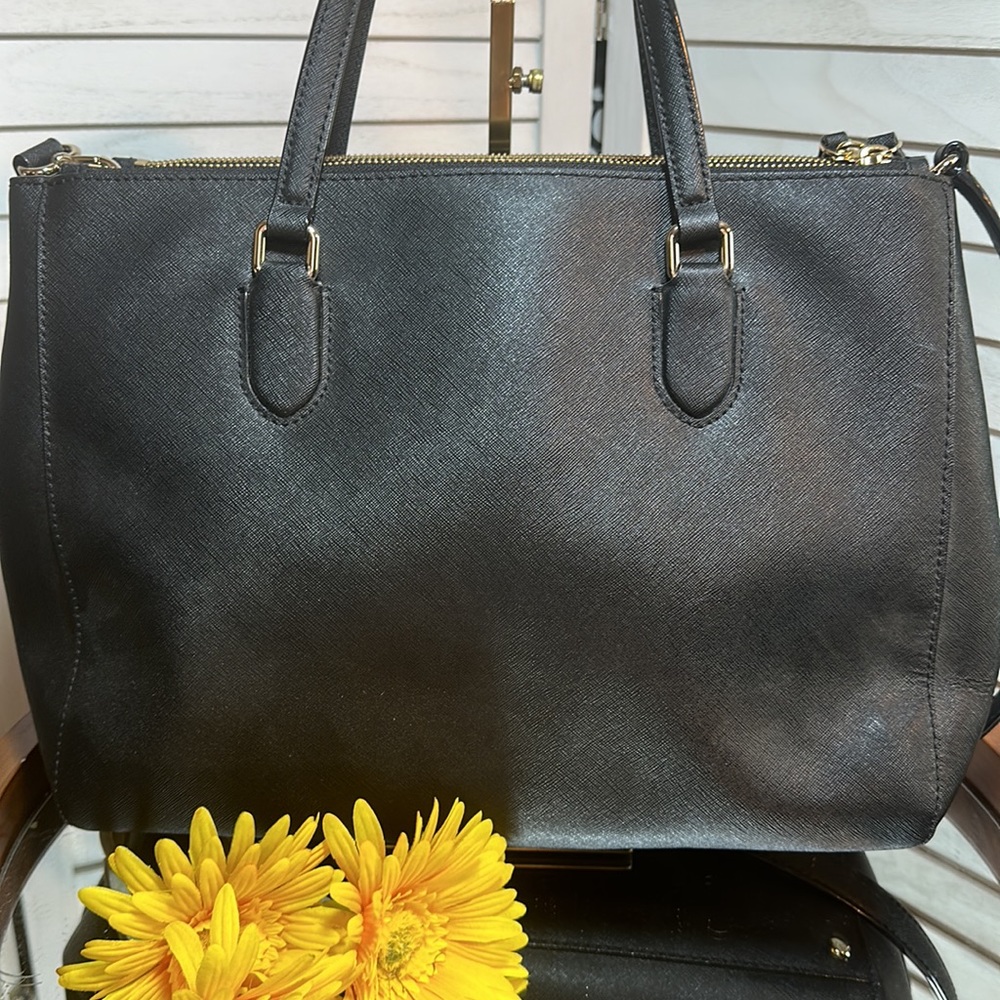 EUC Kate Spade Double Zio Black Saffiano Crossbody Satchel Tote in Black - Picture 7 of 12